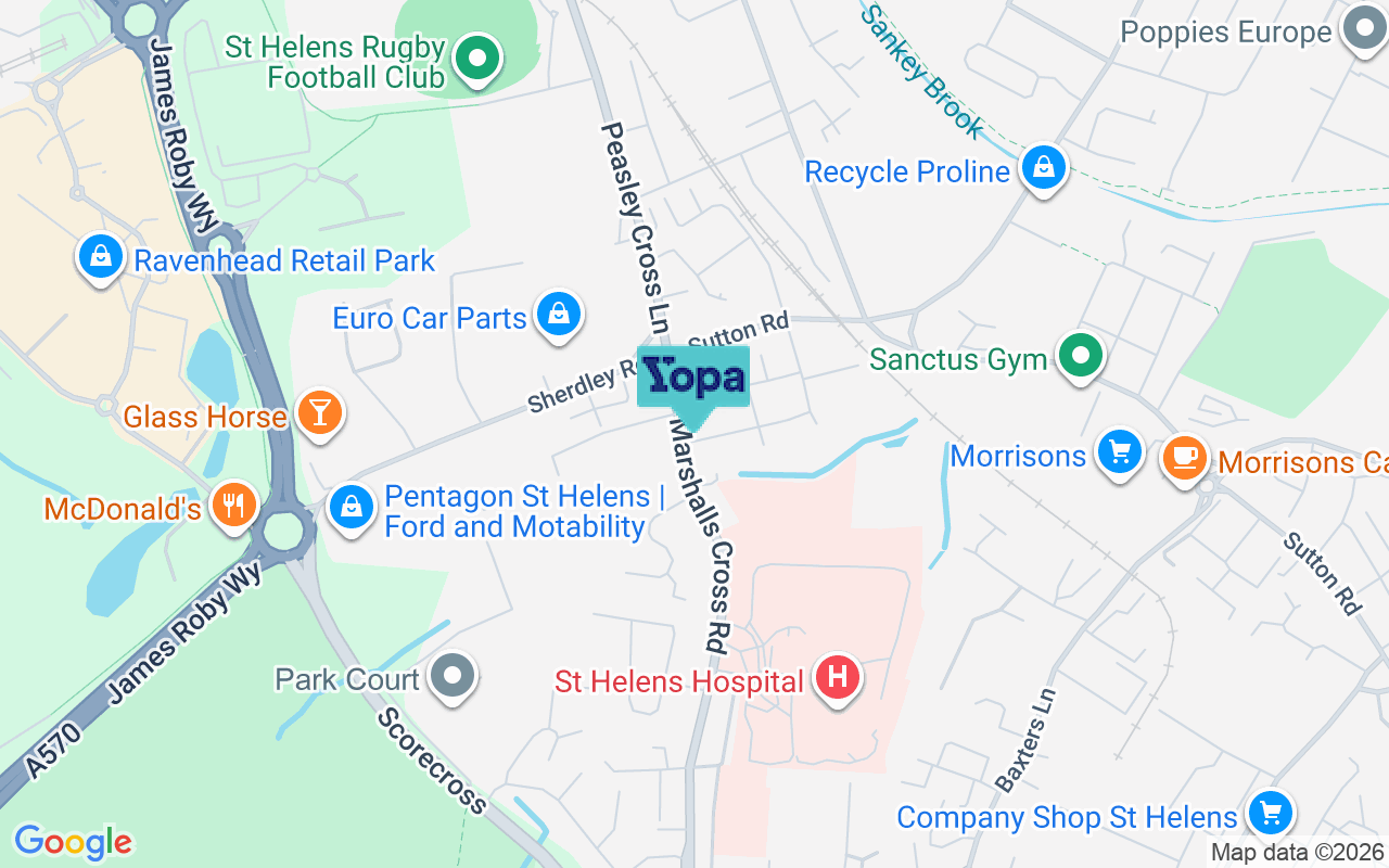 Map showing the location of WA9 3BJ