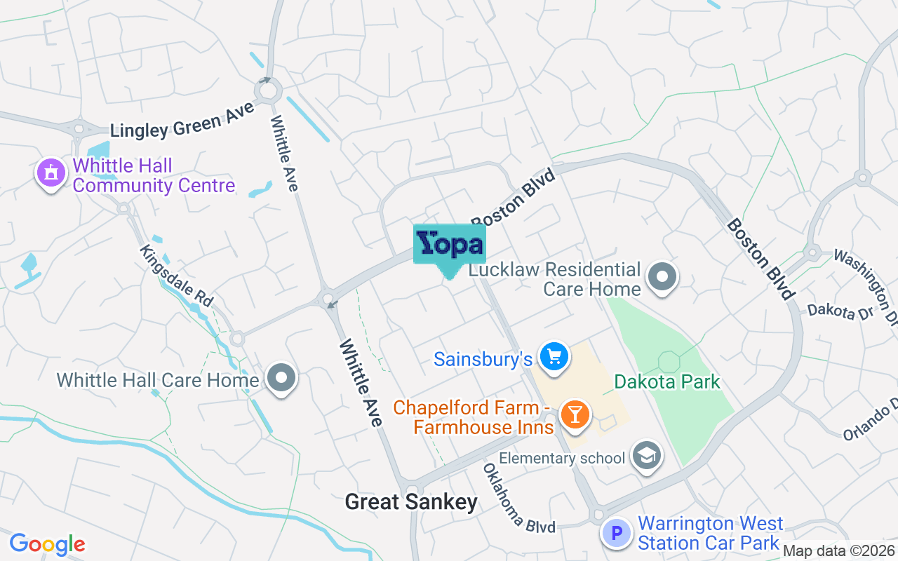 Map showing the location of WA5 8HD