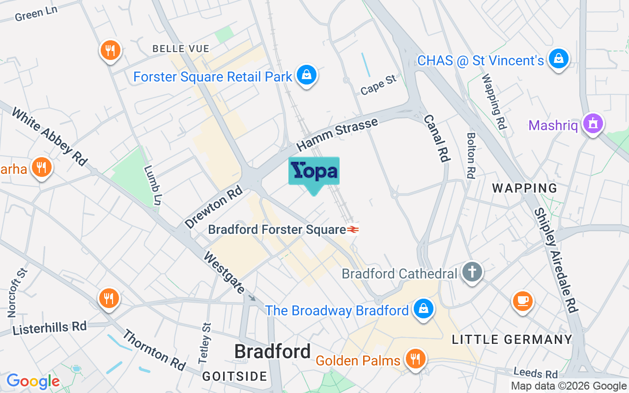 Map showing the location of BD1 4QF