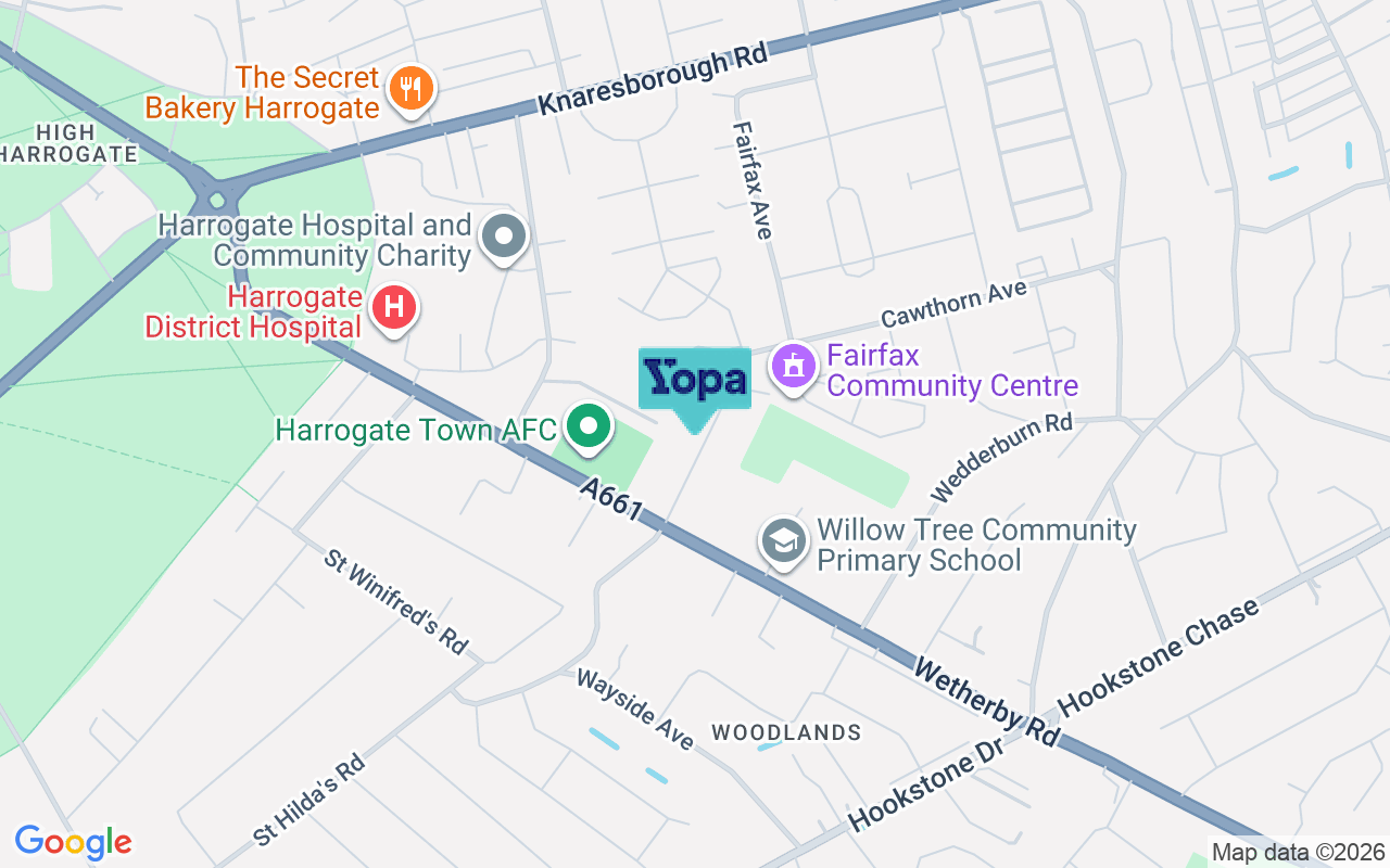 Map showing the location of HG2 7PX