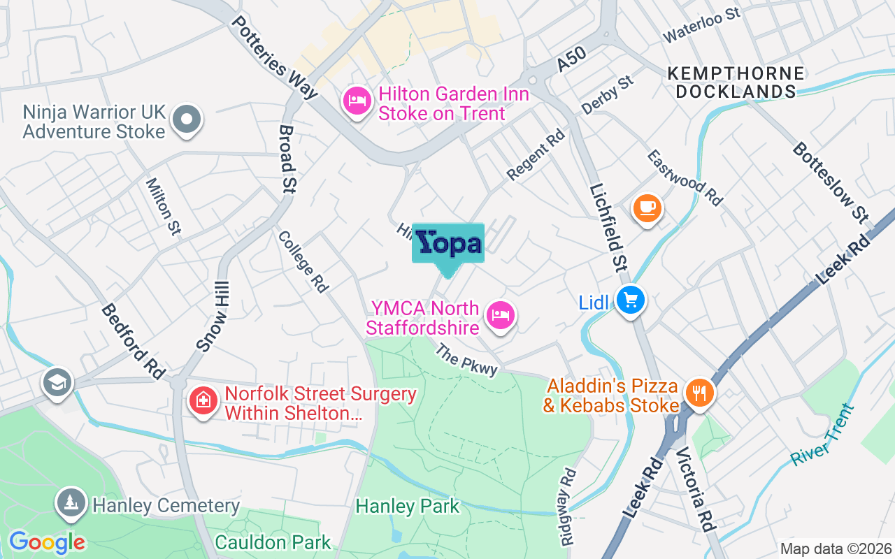Map showing the location of ST1 3BL