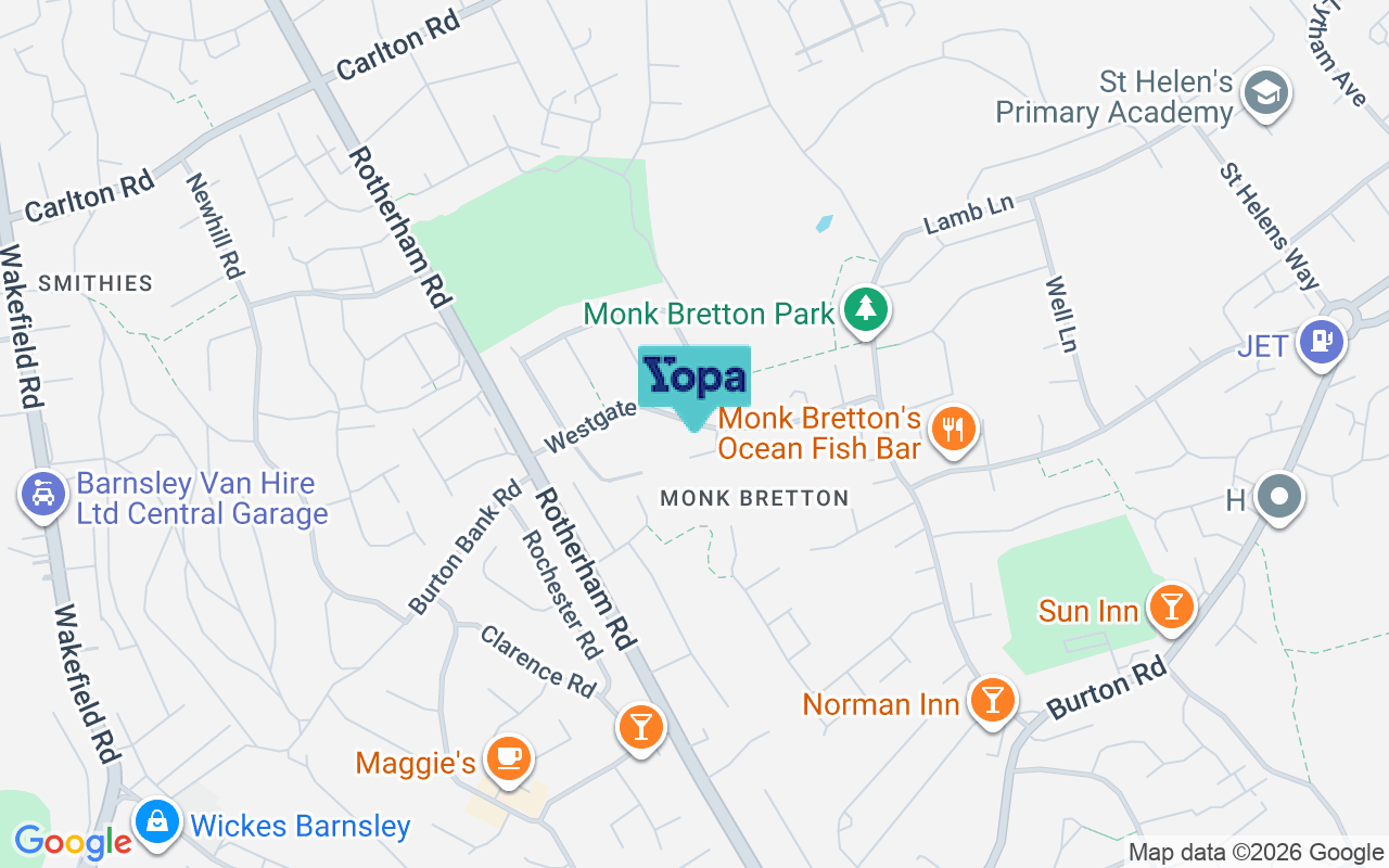 Map showing the location of S71 2DJ