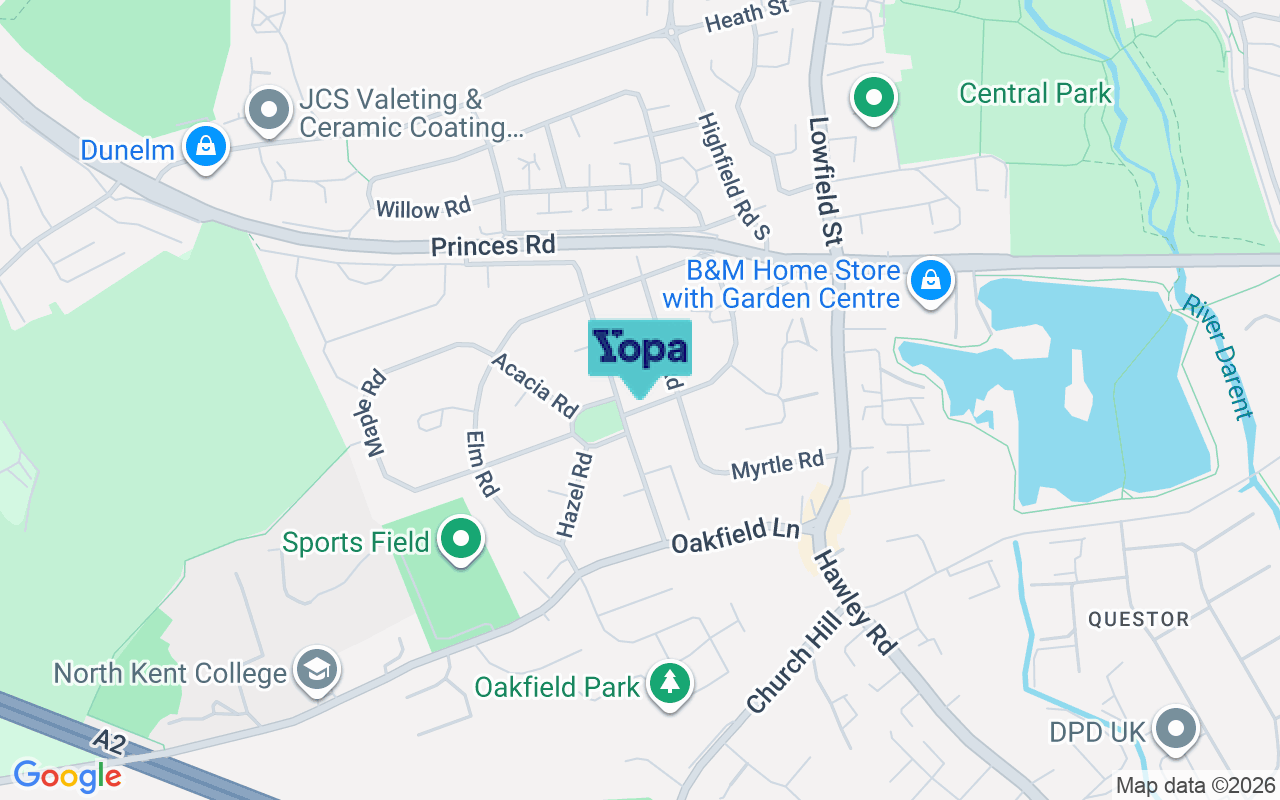 Map showing the location of DA1 2RG