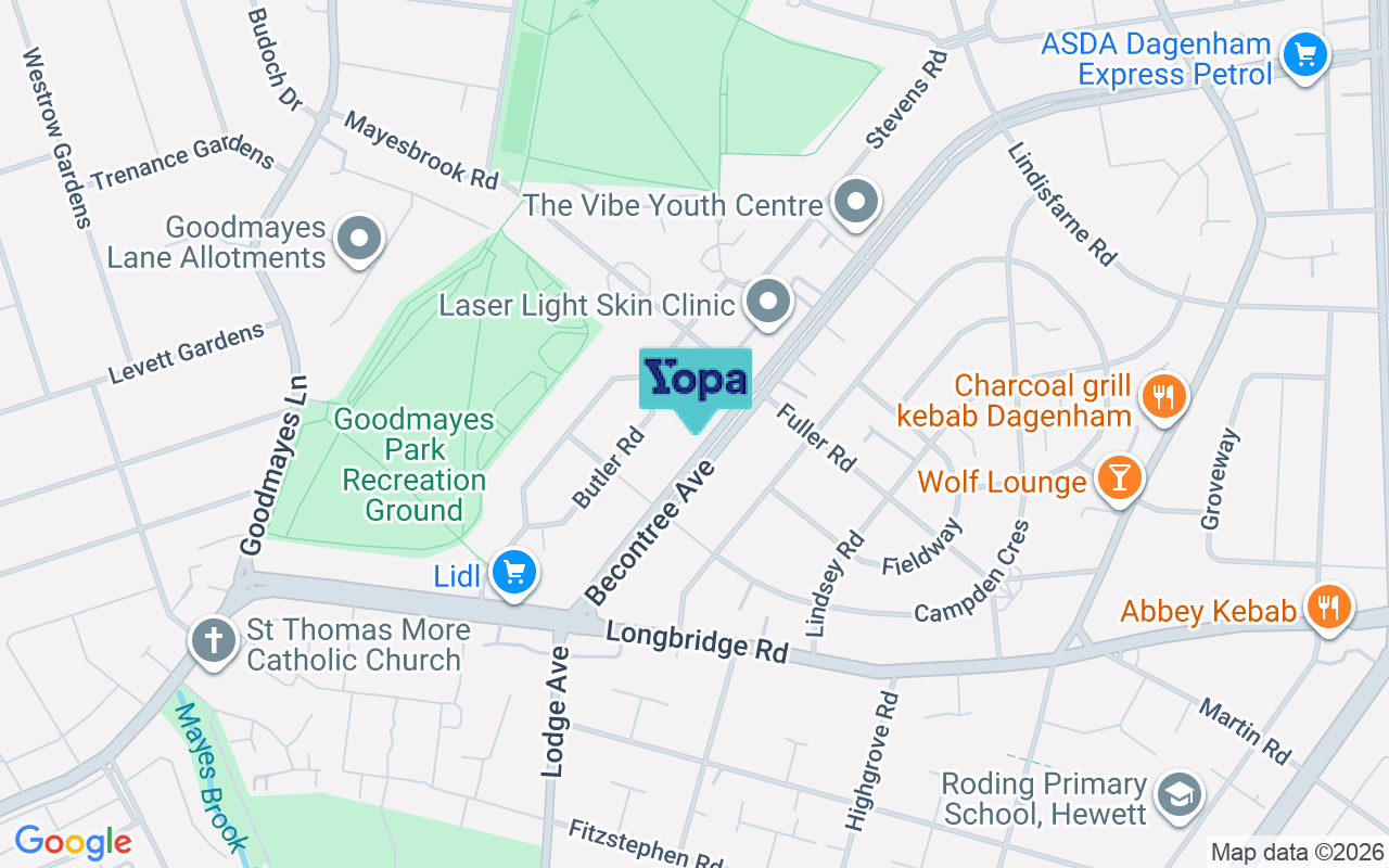 Map showing the location of RM8 2UJ