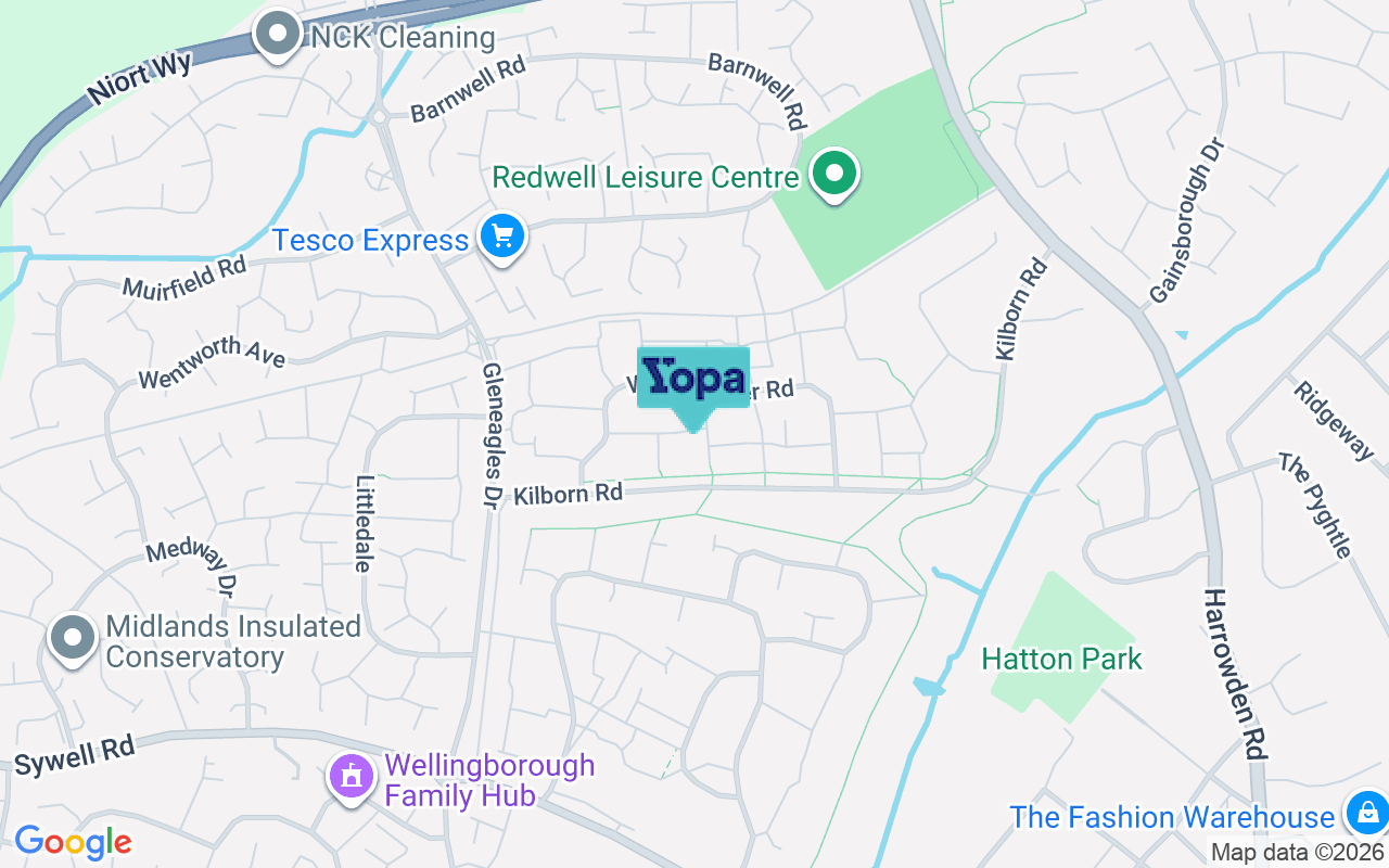 Map showing the location of NN8 5YW