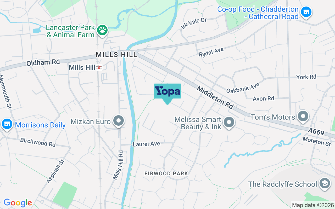 Map showing the location of OL9 0NS