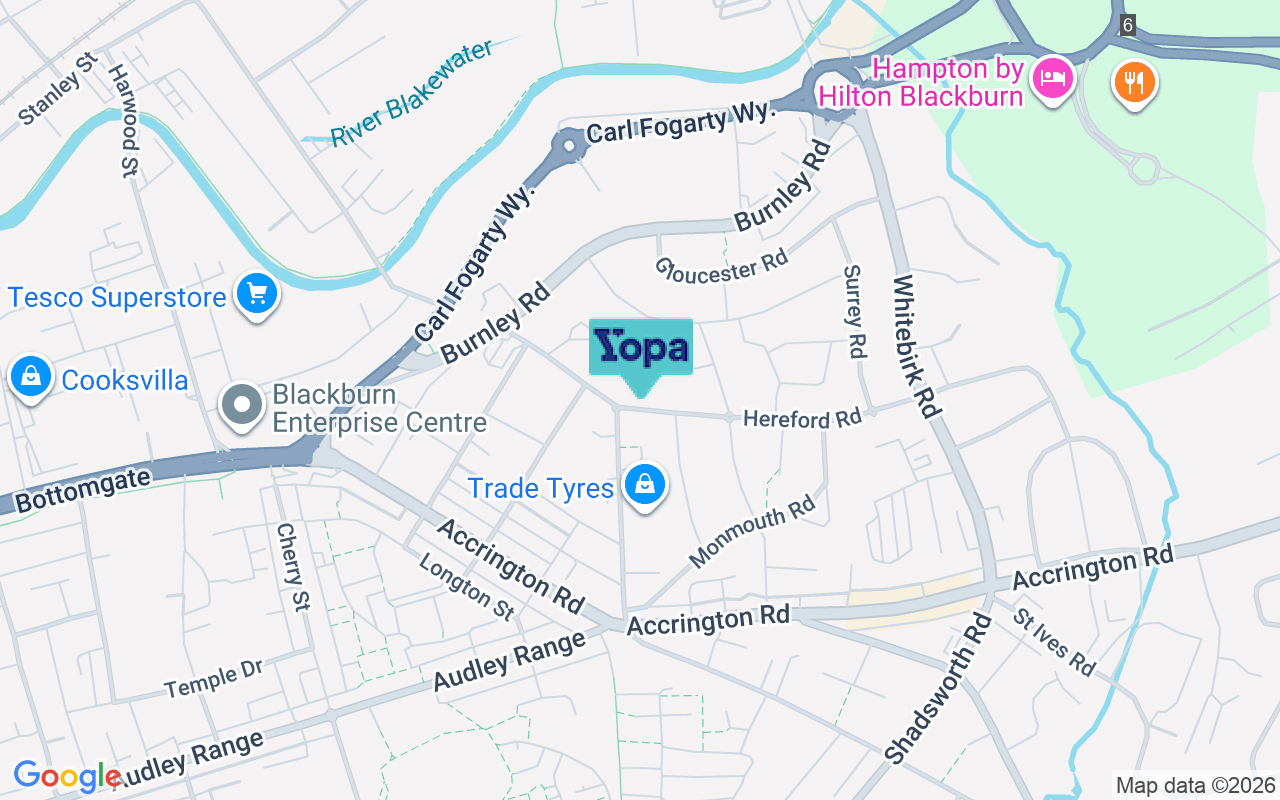 Map showing the location of BB1 3JU
