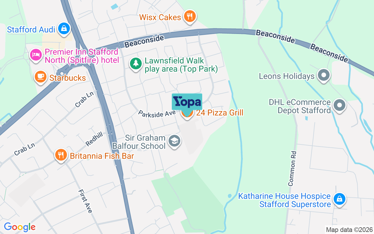 Map showing the location of ST16 1TQ