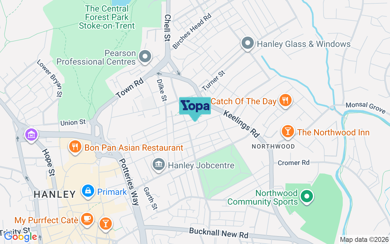 Map showing the location of ST1 2ED