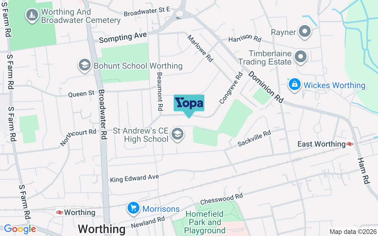 Map showing the location of BN14 8EJ