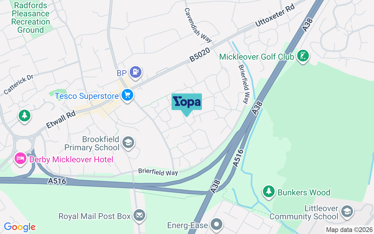 Map showing the location of DE3 9NN
