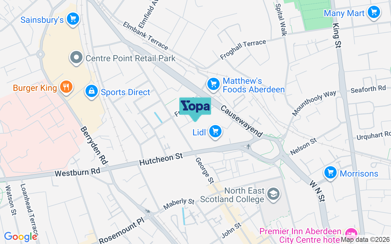 Map showing the location of AB25 3TU