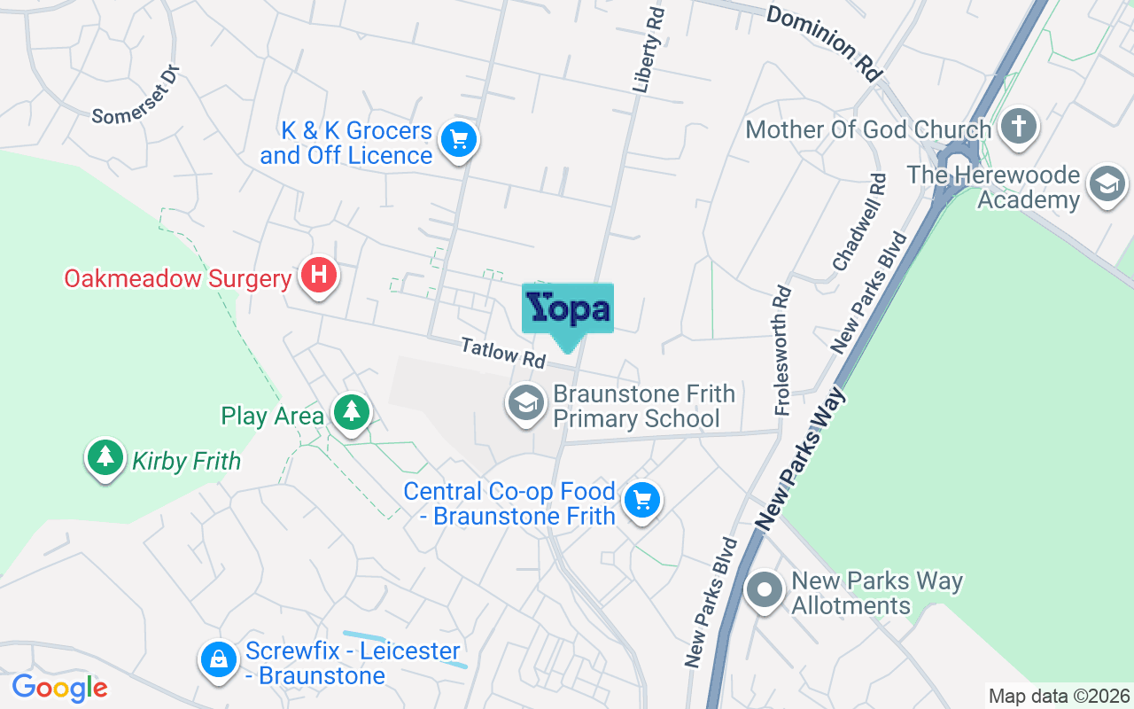 Map showing the location of LE3 6NN