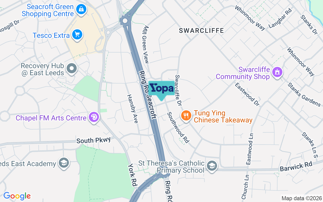 Map showing the location of LS14 5JZ