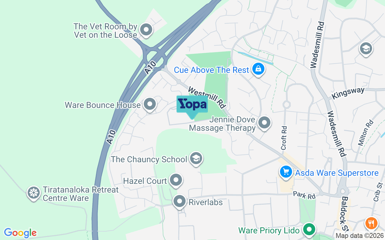 Map showing the location of SG12 0EG
