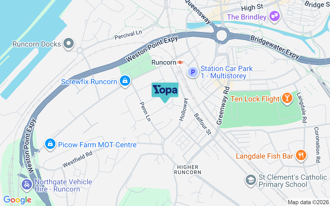 Map showing the location of WA7 4TY