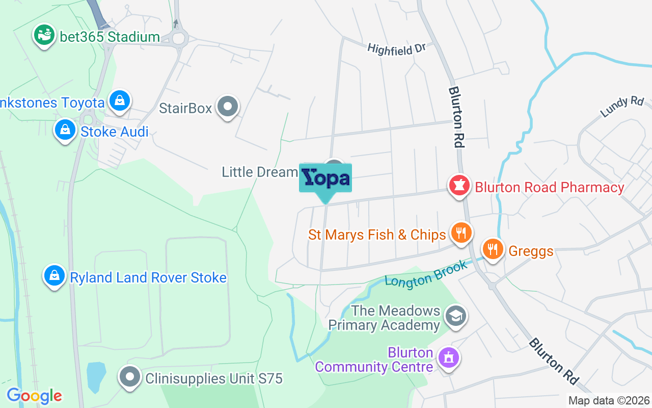 Map showing the location of ST3 2BG