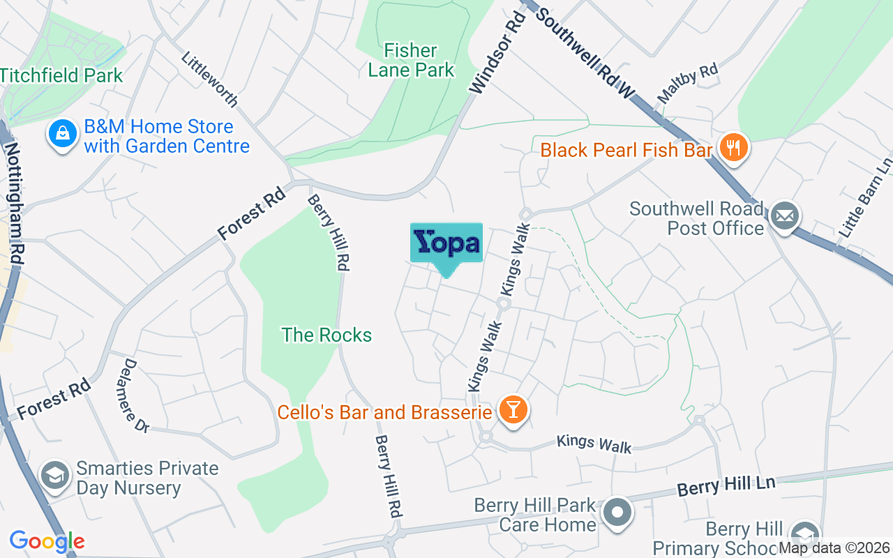 Map showing the location of NG18 4YT