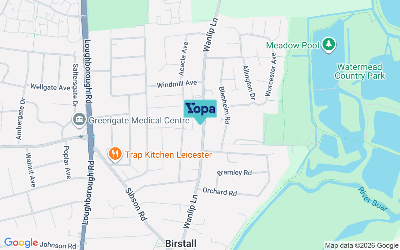 Map showing the location of LE4 4GF