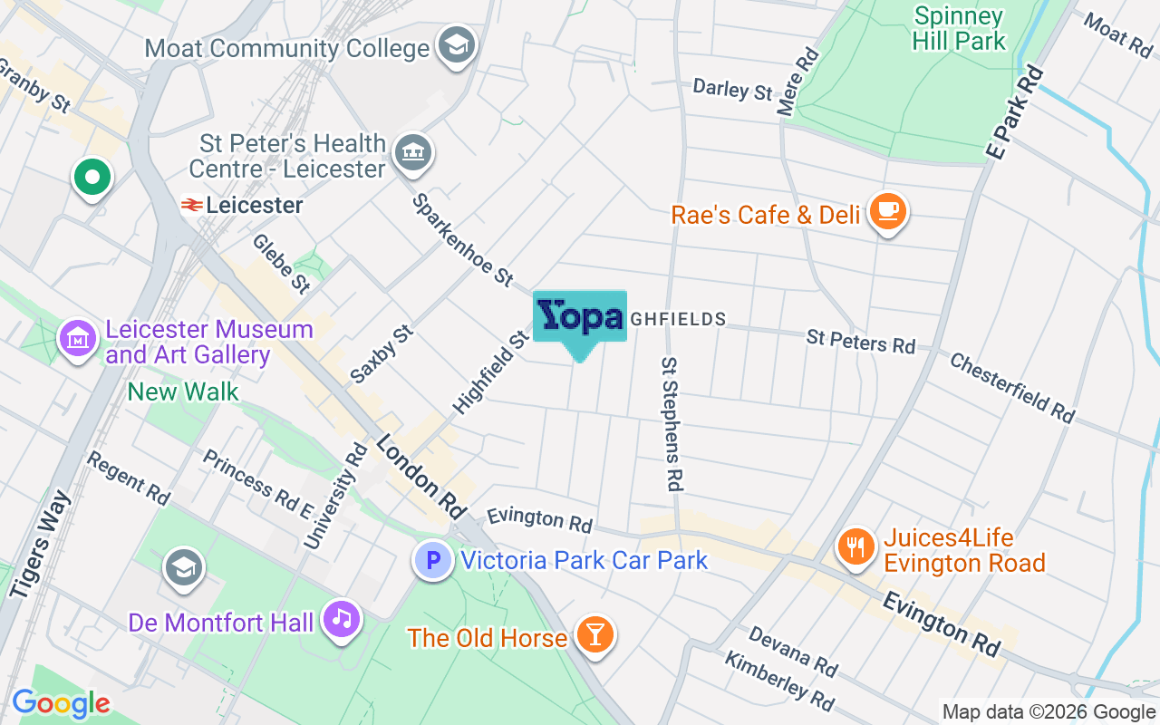 Map showing the location of LE2 1DP