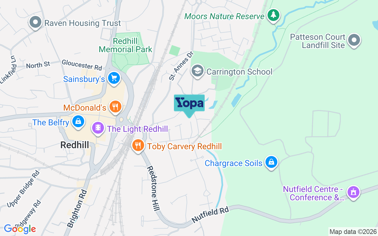 Map showing the location of RH1 4AQ