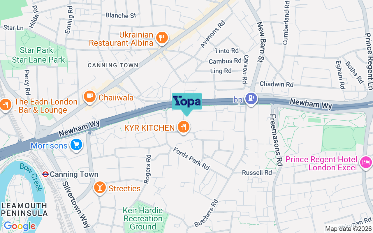 Map showing the location of E16 1YA