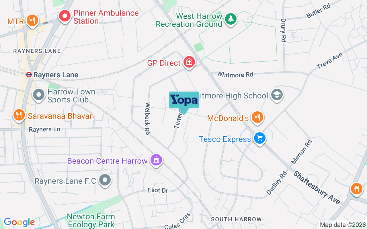 Map showing the location of HA2 0RZ