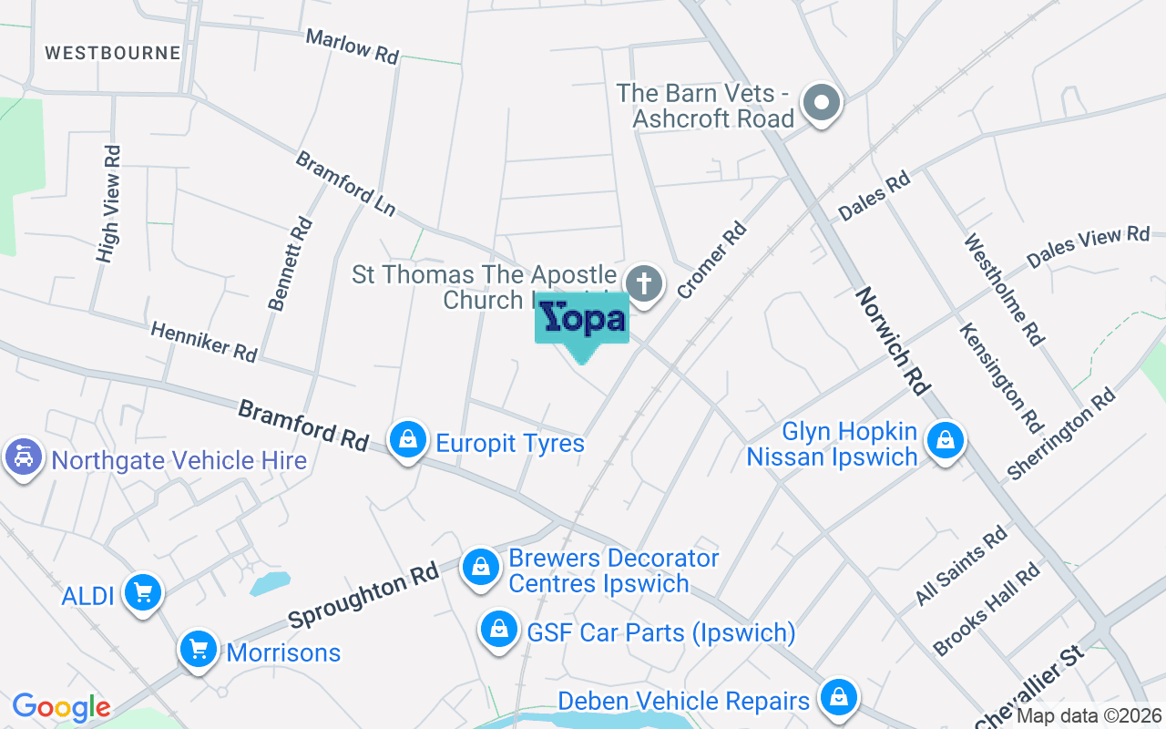 Map showing the location of IP1 5BU