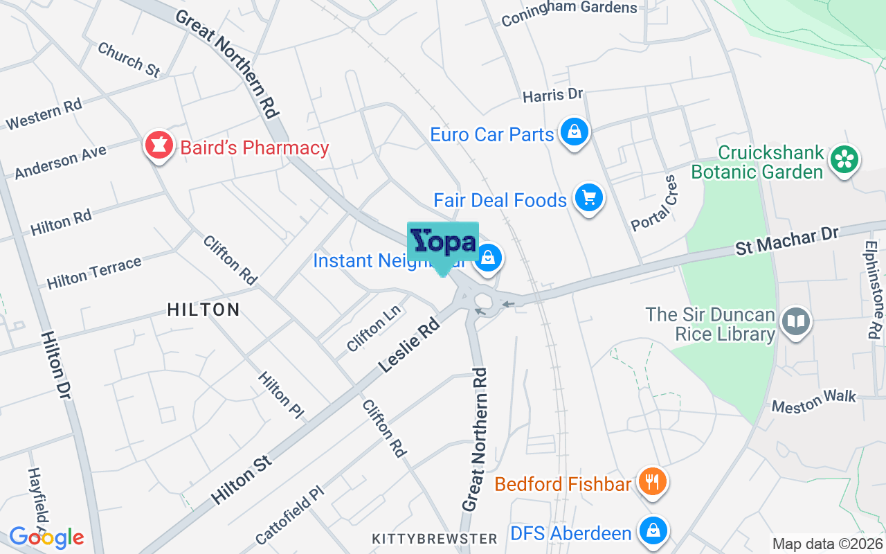 Map showing the location of AB24 2AA