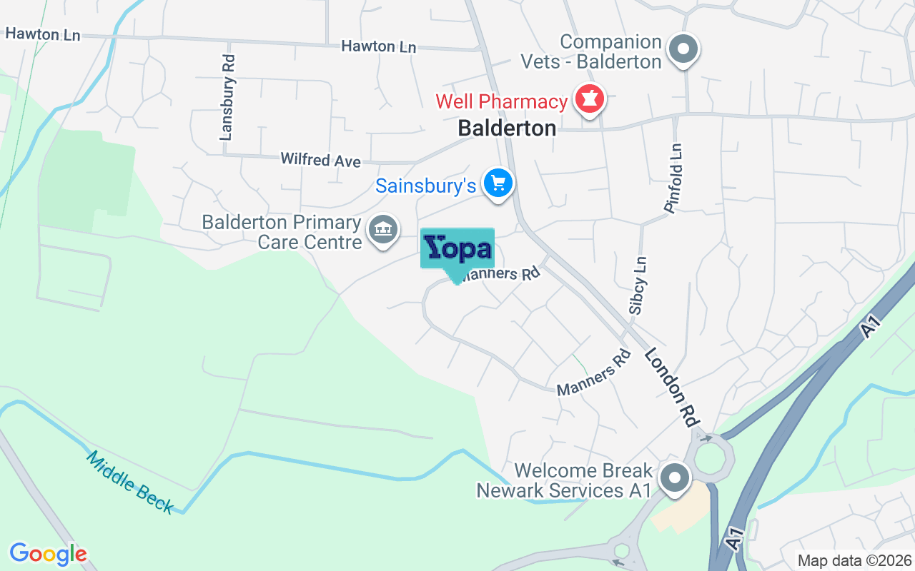 Map showing the location of NG24 3HW