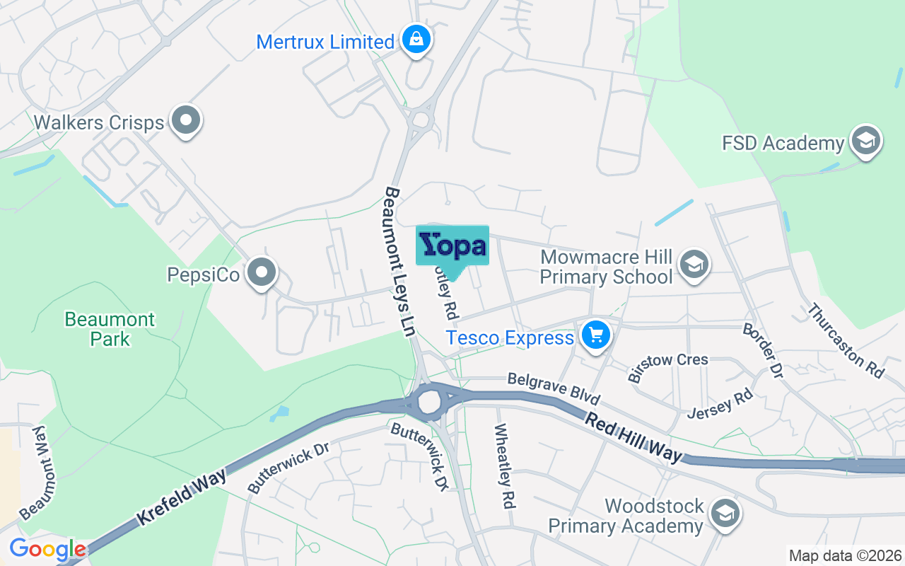 Map showing the location of LE4 2LJ