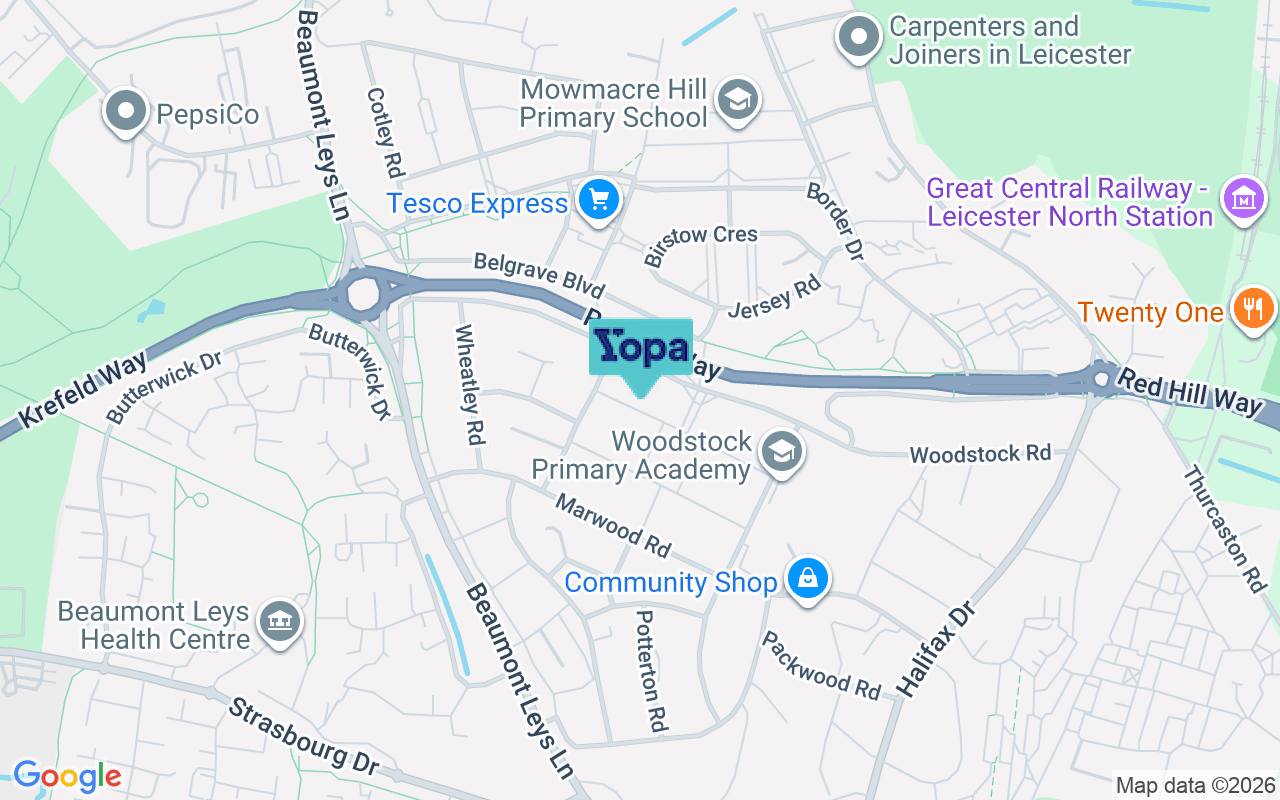 Map showing the location of LE4 2GR