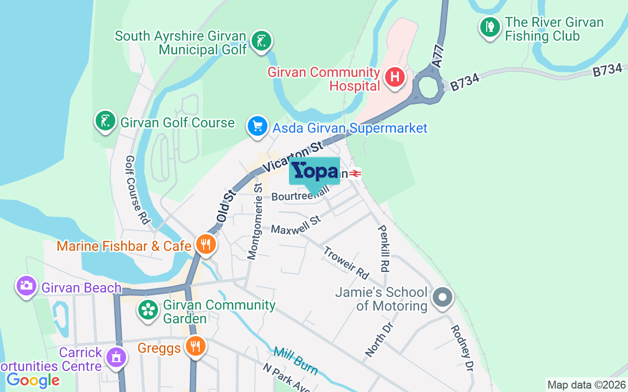 Map showing the location of KA26 9EL