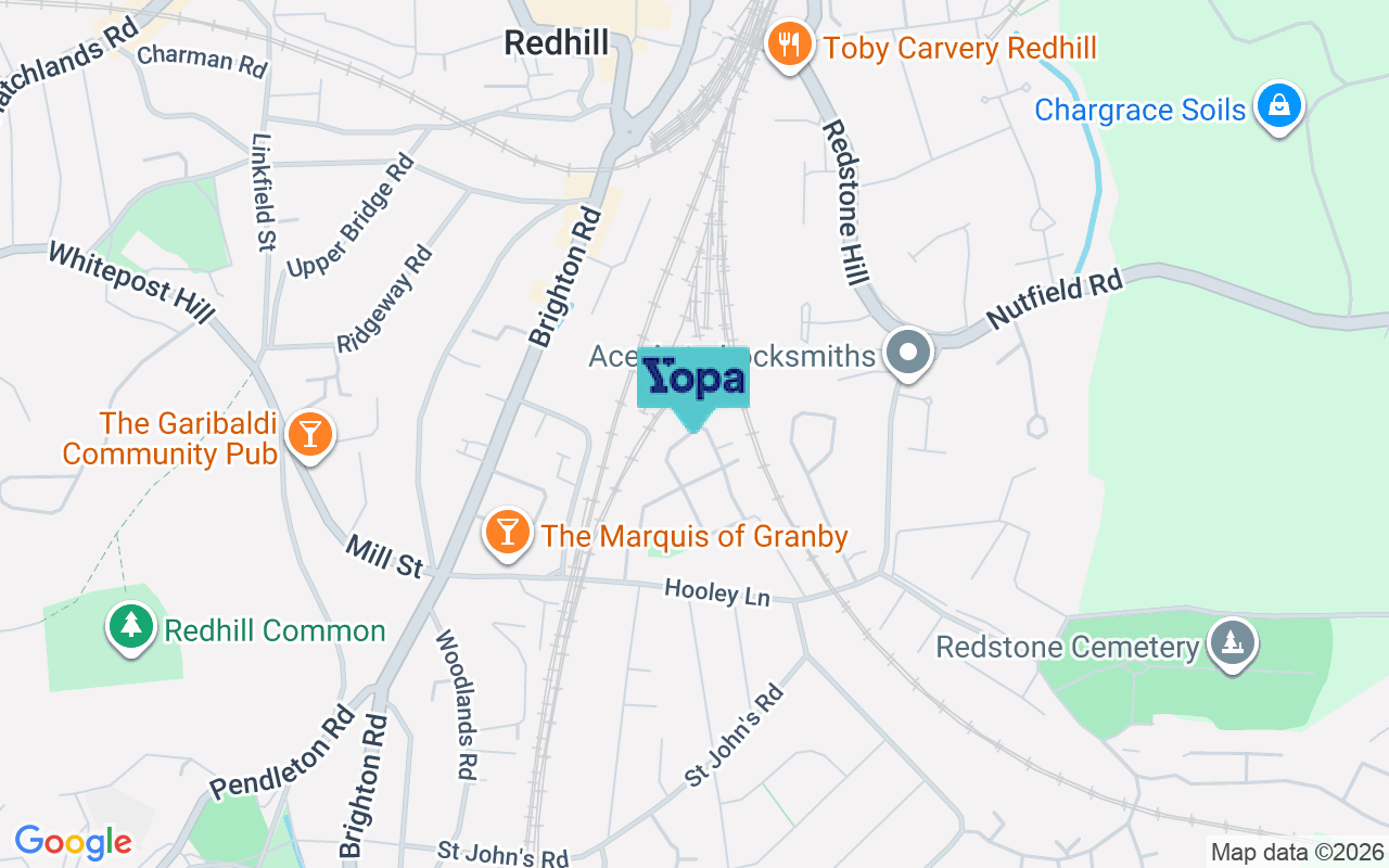 Map showing the location of RH1 6ES