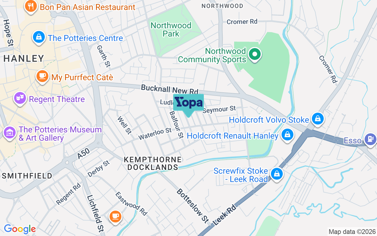 Map showing the location of ST1 3QU