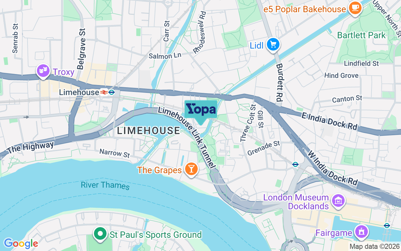 Map showing the location of E14 7HU