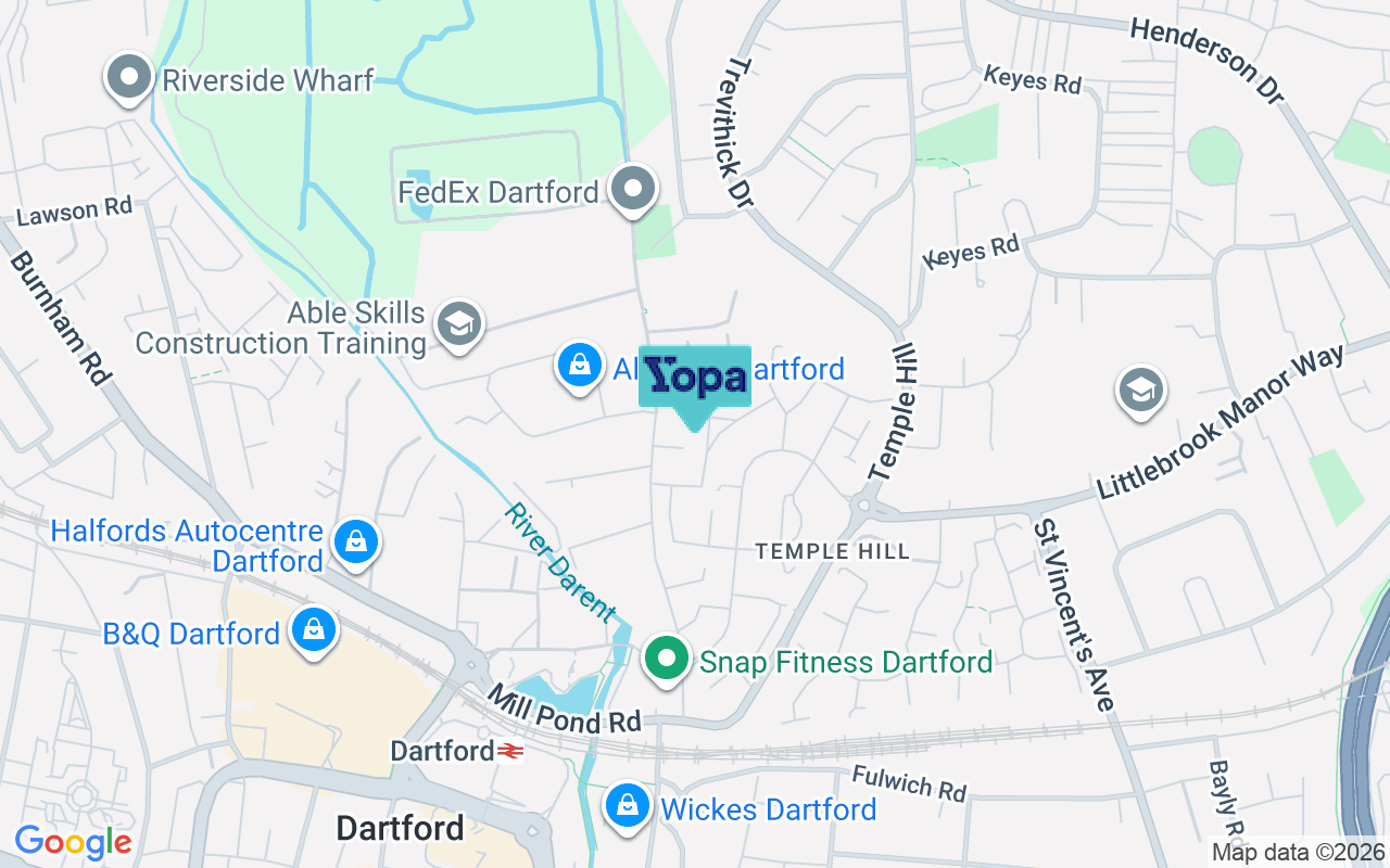 Map showing the location of DA1 5TY