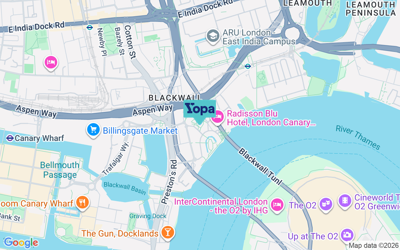 Map showing the location of E14 9BQ