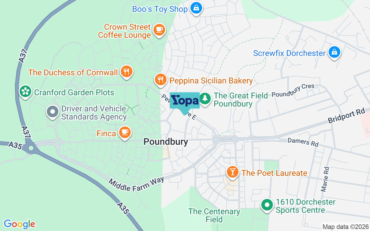 Map showing the location of DT1 3WY
