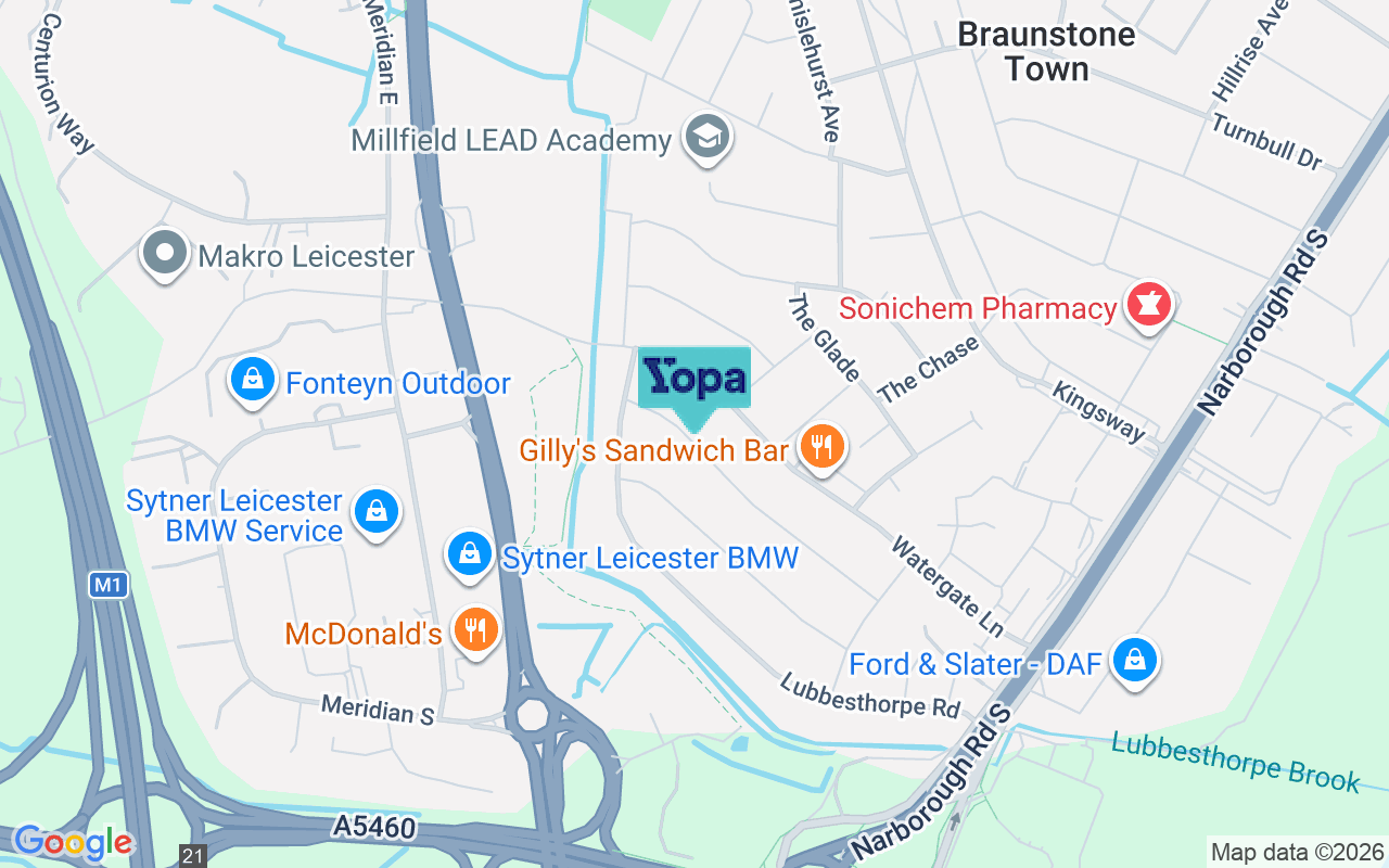 Map showing the location of LE3 2UR