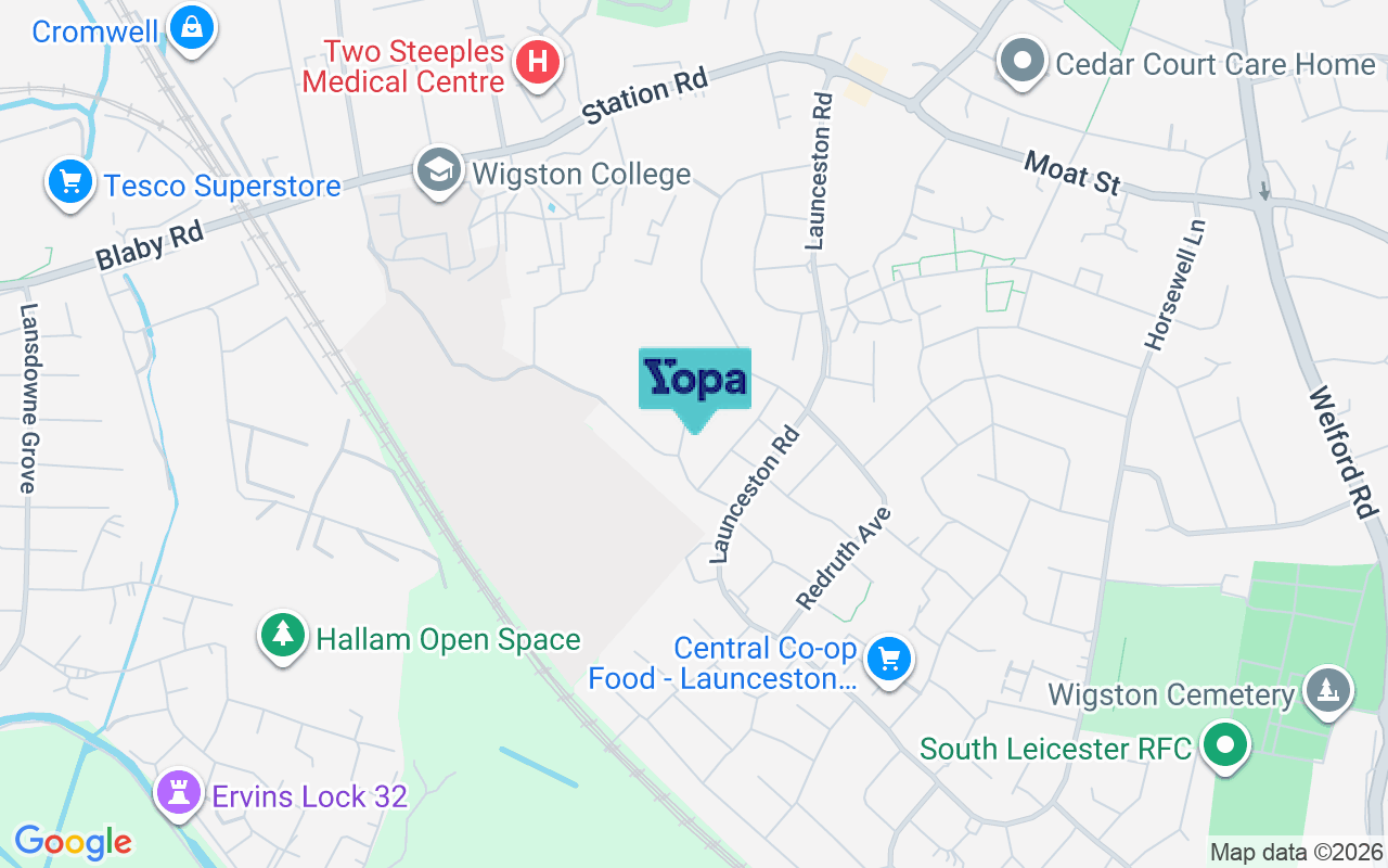 Map showing the location of LE18 2BZ