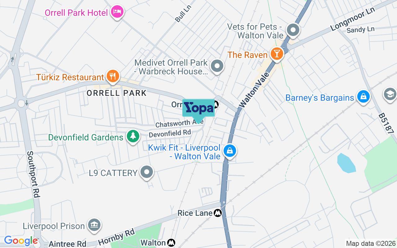 Map showing the location of L9 3AX