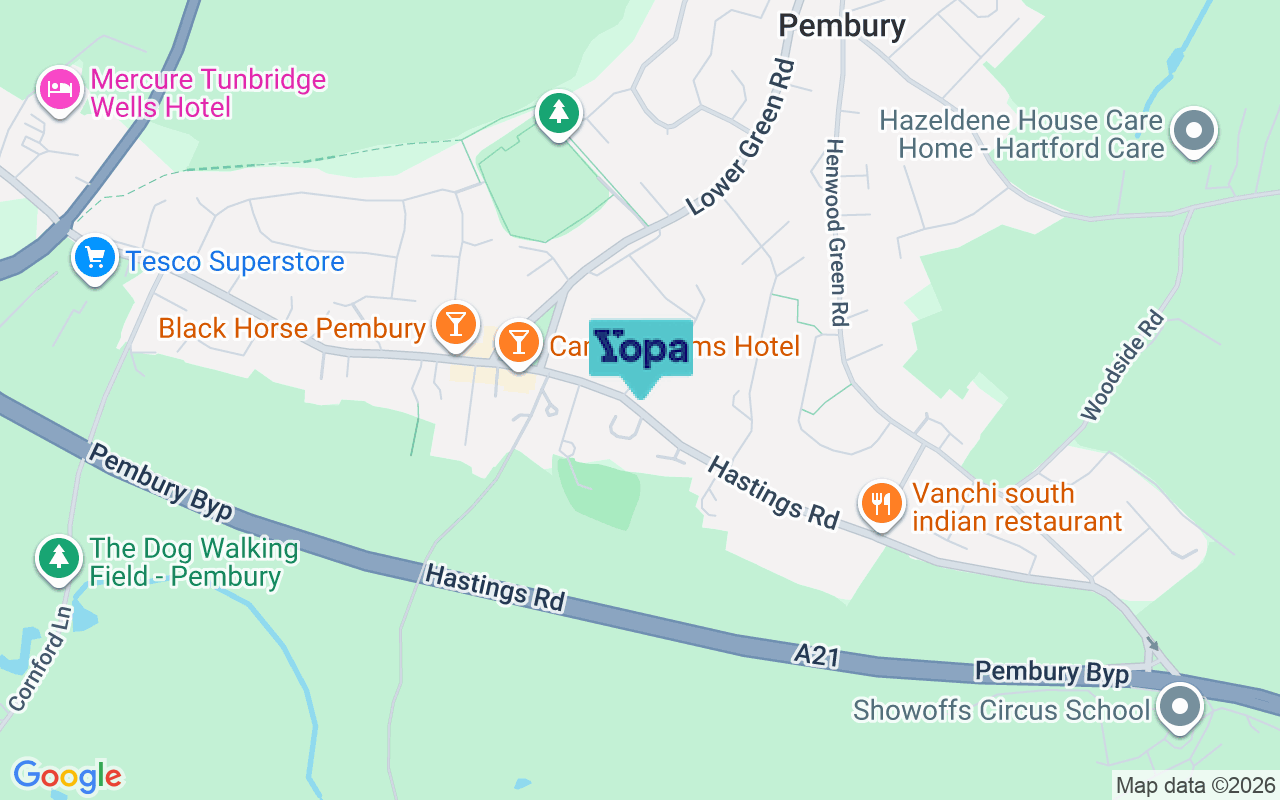 Map showing the location of TN2 4PB