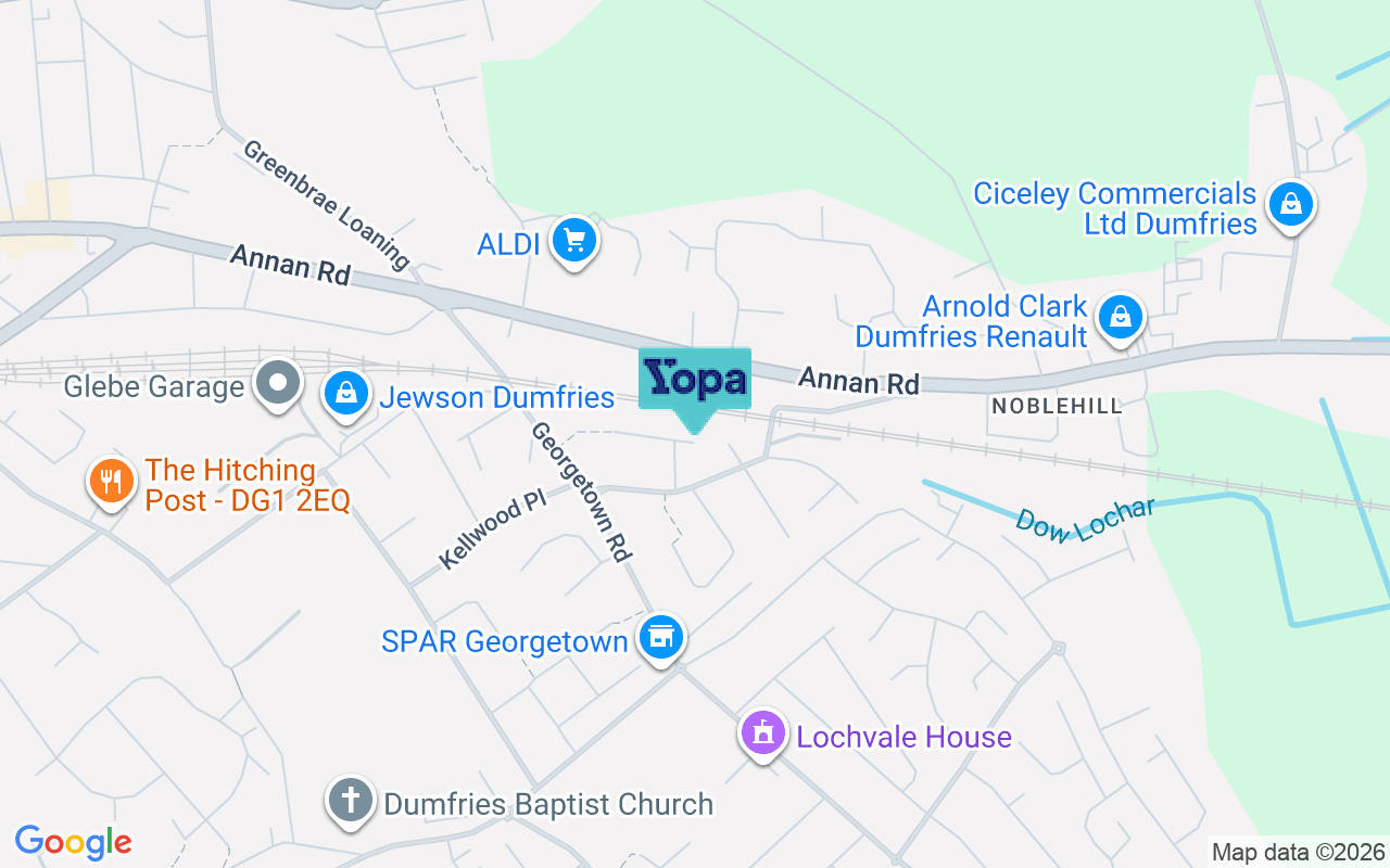 Map showing the location of DG1 4BT