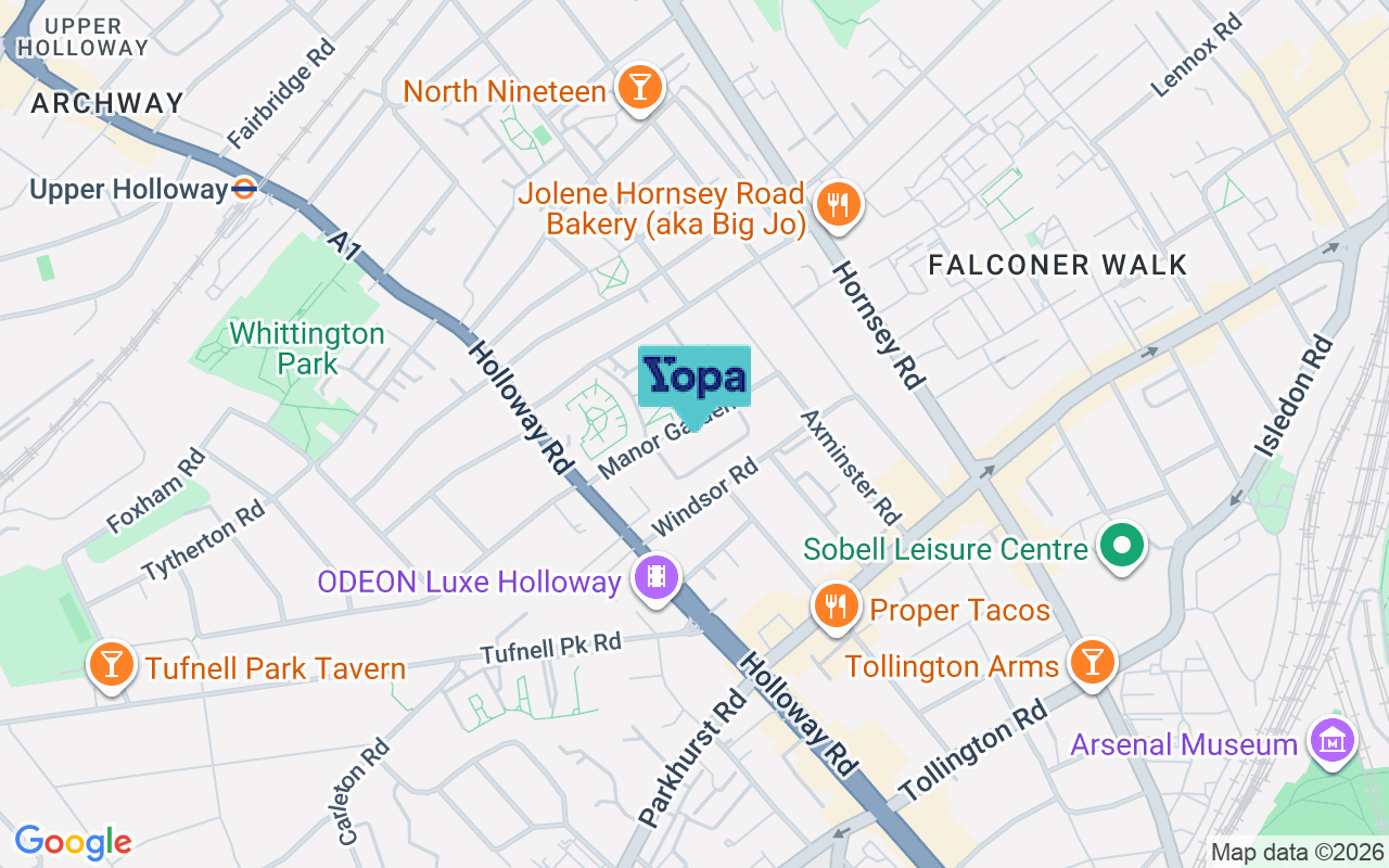 Map showing the location of N7 6JT