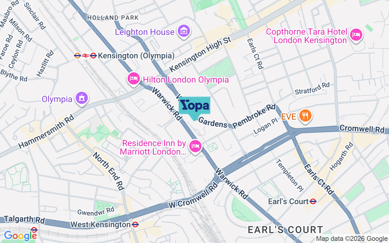 Map showing the location of W14 8PP