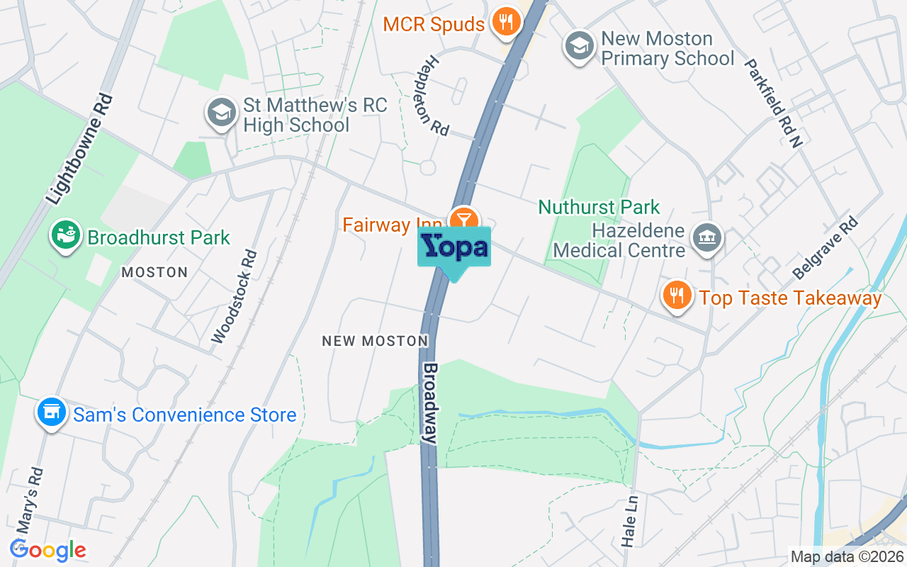 Map showing the location of M40 3NL