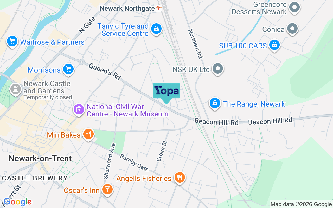 Map showing the location of NG24 1NG