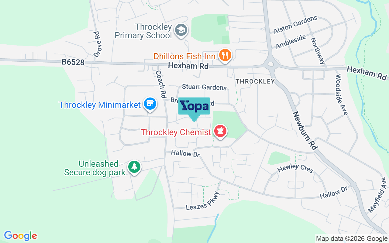 Map showing the location of NE15 9LW