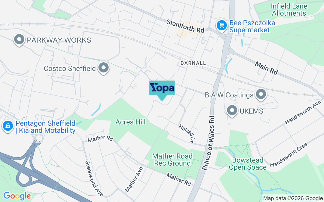 Map showing the location of S9 4HH